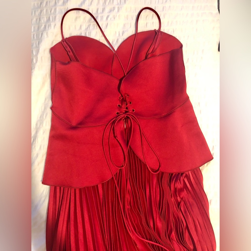 NWT Donnee Par Dieu Red Sleeveless Pleated Prom Lace Up Maxi Dress size L - Picture 7 of 12